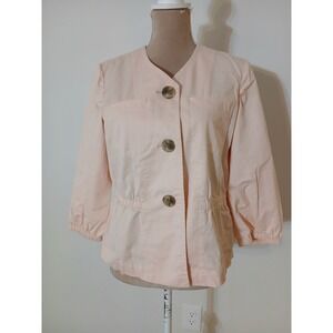 Kasper Peach  Pink Cotton Blend Cinched Waist Button Front Jacket Womens Size 8